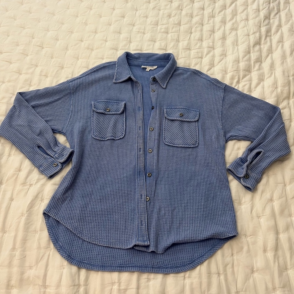 Blue Waffle Knit Button Down Sz M